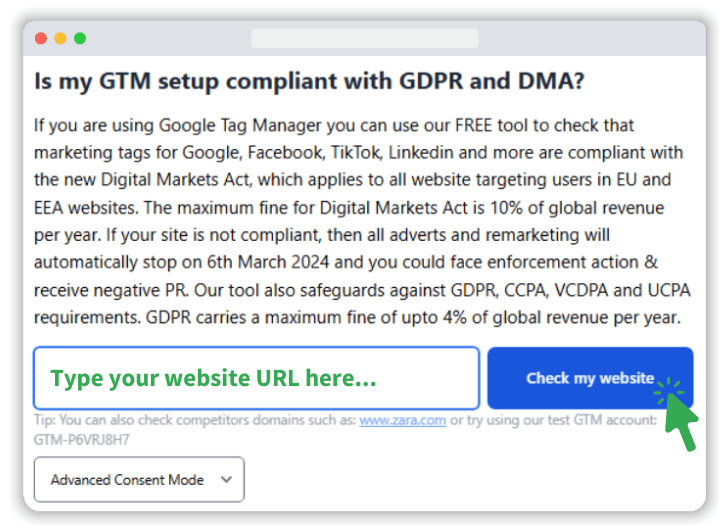 input box of consent mode monitor